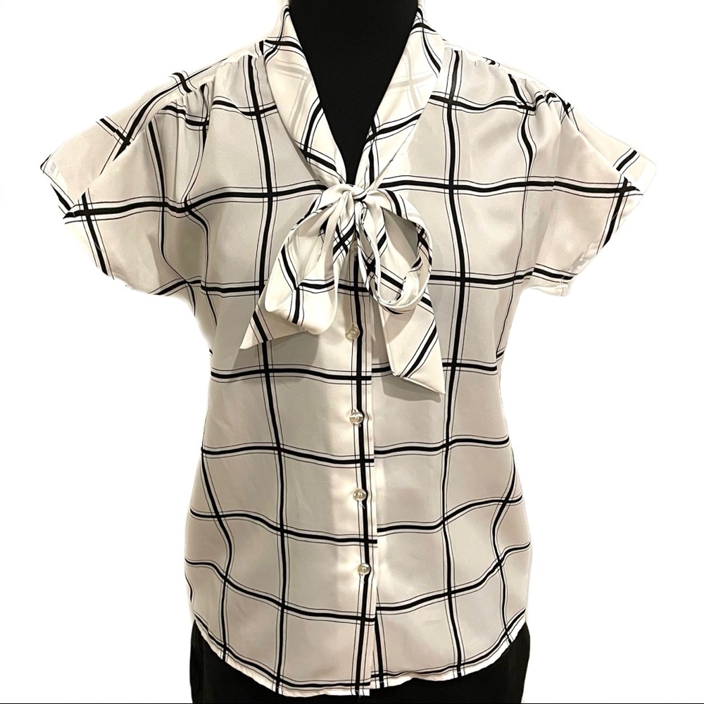 Vintage Checked Pussybow Blouse